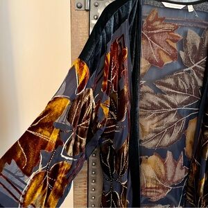 Soft Surroundings Tamara Autumn Burnout Topper/Kimono/Duster with Leaf Design